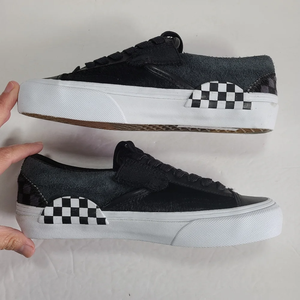 Vans Slip-On Cap Lx Pony Hair Checkerboard Black White Sneakers Women 7 Men 5.5 - Picture 8 of 10